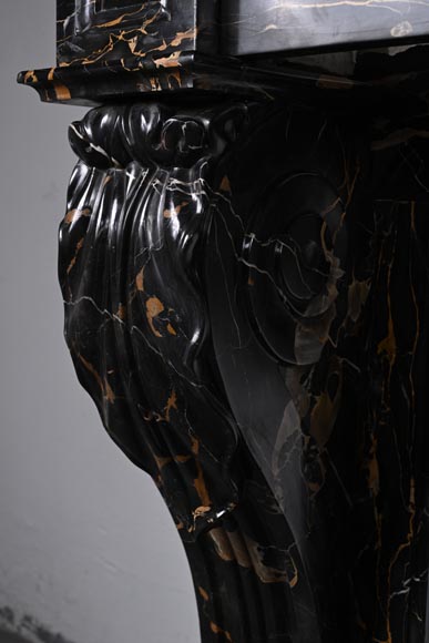 Cheminée de style Napoléon III à pattes de lion sculptée en marbre Portor Cheminée de style Napoléon III à pattes de lion sculptée en marbre Portor-4