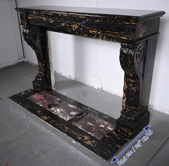 Cheminée de style Napoléon III à pattes de lion sculptée en marbre Portor Cheminée de style Napoléon III à pattes de lion sculptée en marbre Portor-6