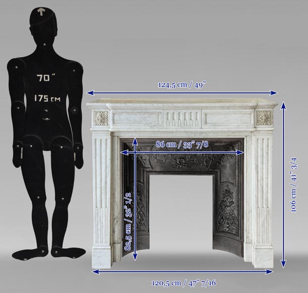 Cheminée de style Louis XVI à cannelures rudentées en marbre de Carrare Cheminée de style Louis XVI à cannelures rudentées en marbre de Carrare-10