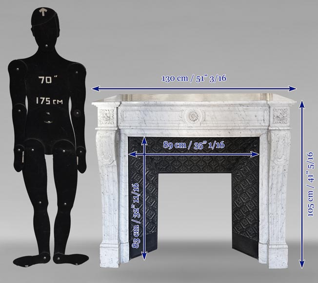 Cheminée de style Louis XVI en marbre de Carrare ornée d'un tournesol Cheminée de style Louis XVI en marbre de Carrare ornée d'un tournesol-4