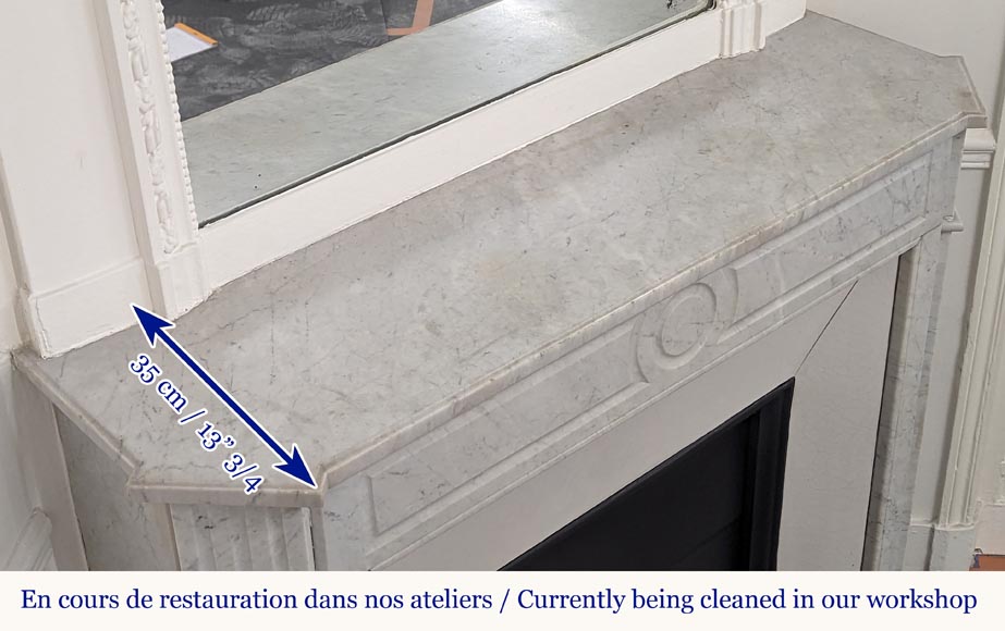 Cheminée de style Louis XVI aux angles coupés sculptée en marbre de Carrare Cheminée de style Louis XVI aux angles coupés sculptée en marbre de Carrare-8