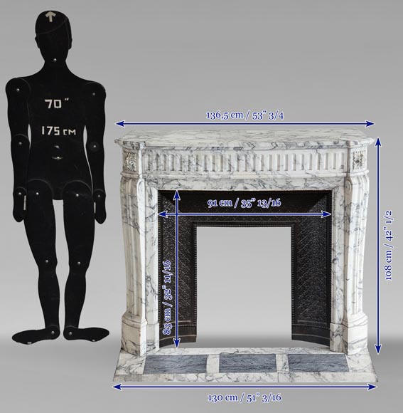 Cheminée de style Louis XVI galbée à cannelures rudentées en marbre Arabescato Cheminée de style Louis XVI galbée à cannelures rudentées en marbre Arabescato-10