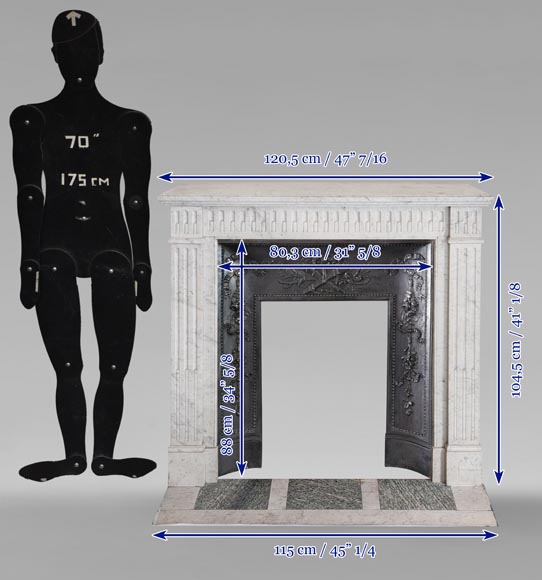 Cheminée de style Louis XVI en marbre de Carrare aux cannelures rudentées Cheminée de style Louis XVI en marbre de Carrare aux cannelures rudentées-10