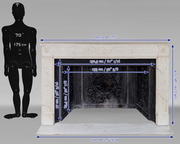 Grande cheminée d'époque Louis XVI en marbre statuaire au décor feuillagé  Grande cheminée d'époque Louis XVI en marbre statuaire au décor feuillagé -18