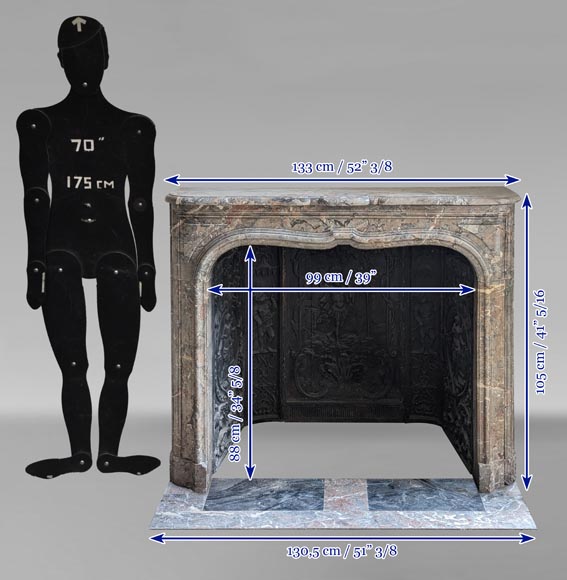 Petite cheminée d'époque Régence en marbre Sarrancolin Ilhet Petite cheminée d'époque Régence en marbre Sarrancolin Ilhet-11