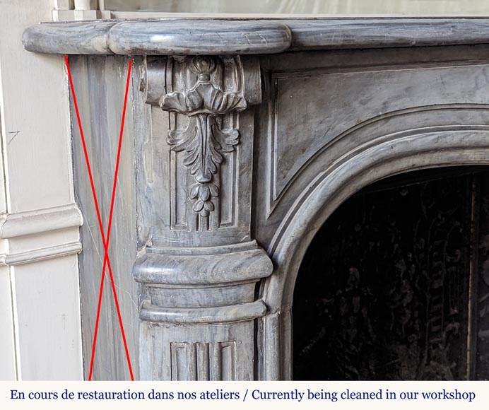 Cheminée d'époque Louis XV en marbre Turquin à belle coquille Cheminée d'époque Louis XV en marbre Turquin à belle coquille-4