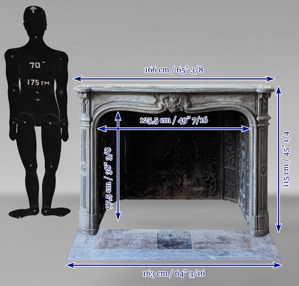 Cheminée d'époque Louis XV en marbre Turquin à belle coquille Cheminée d'époque Louis XV en marbre Turquin à belle coquille-15