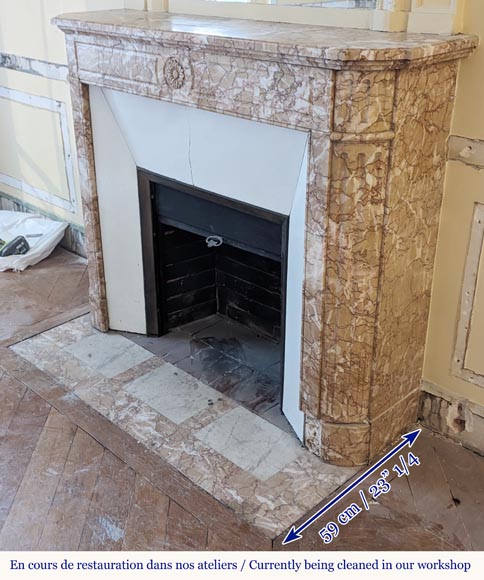 Cheminée de style Louis XVI en marbre Brocatelle à coins arrondis ornée d'un tournesol Cheminée de style Louis XVI en marbre Brocatelle à coins arrondis ornée d'un tournesol-5