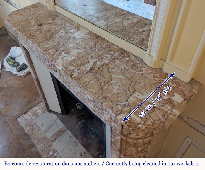 Cheminée de style Louis XVI en marbre Brocatelle à coins arrondis ornée d'un tournesol Cheminée de style Louis XVI en marbre Brocatelle à coins arrondis ornée d'un tournesol-9