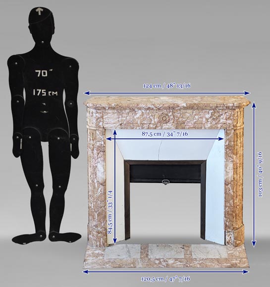 Cheminée de style Louis XVI en marbre Brocatelle à coins arrondis ornée d'un tournesol Cheminée de style Louis XVI en marbre Brocatelle à coins arrondis ornée d'un tournesol-10