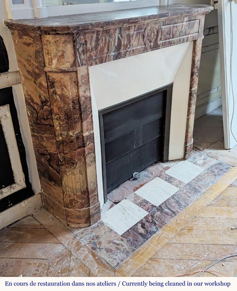 Cheminée de style Louis XVI en marbre brèché à coins arrondis ornée d'un tournesol Cheminée de style Louis XVI en marbre brèché à coins arrondis ornée d'un tournesol-2