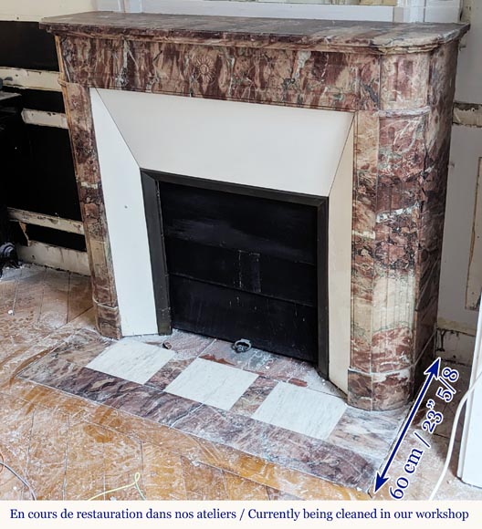 Cheminée de style Louis XVI en marbre brèché à coins arrondis ornée d'un tournesol Cheminée de style Louis XVI en marbre brèché à coins arrondis ornée d'un tournesol-5