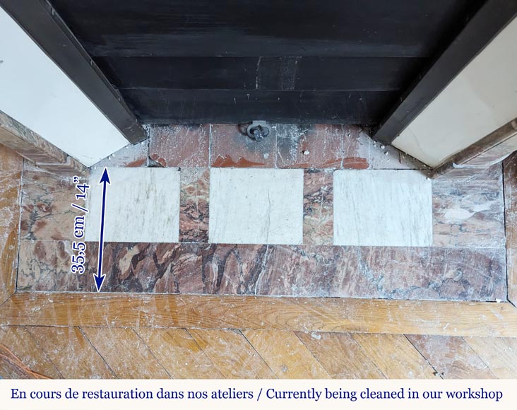 Cheminée de style Louis XVI en marbre brèché à coins arrondis ornée d'un tournesol Cheminée de style Louis XVI en marbre brèché à coins arrondis ornée d'un tournesol-8