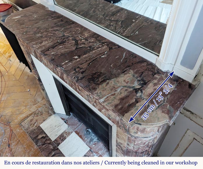 Cheminée de style Louis XVI en marbre brèché à coins arrondis ornée d'un tournesol Cheminée de style Louis XVI en marbre brèché à coins arrondis ornée d'un tournesol-9