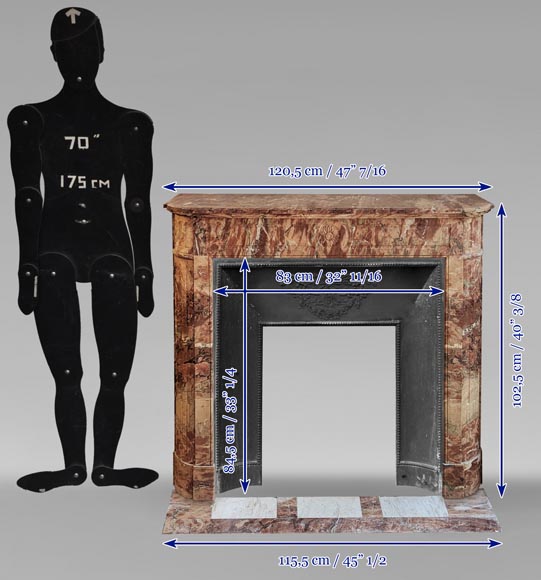 Cheminée de style Louis XVI en marbre brèché à coins arrondis ornée d'un tournesol Cheminée de style Louis XVI en marbre brèché à coins arrondis ornée d'un tournesol-10