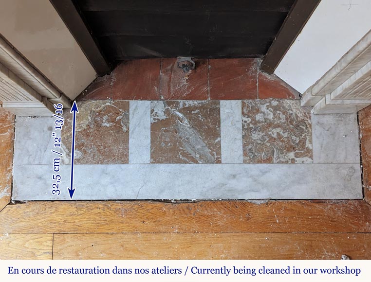 Cheminée de style Louis XVI en marbre de Carrare ornée de tournesols et à pieds cannelés Cheminée de style Louis XVI en marbre de Carrare ornée de tournesols et à pieds cannelés-9