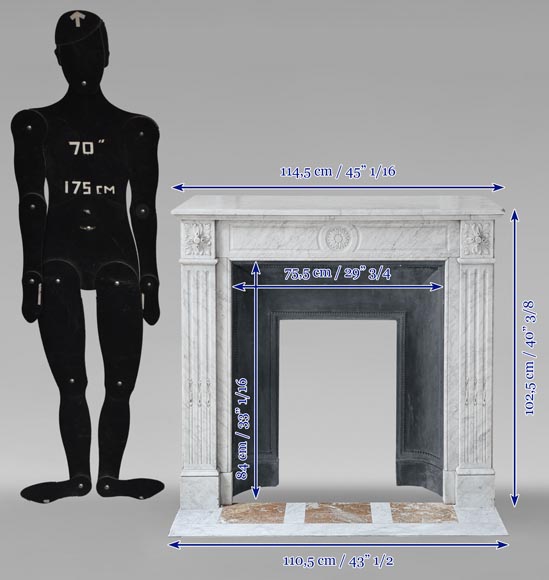 Cheminée de style Louis XVI en marbre de Carrare ornée de tournesols et à pieds cannelés Cheminée de style Louis XVI en marbre de Carrare ornée de tournesols et à pieds cannelés-11