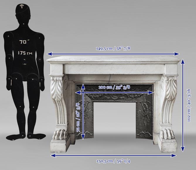 Cheminée en marbre statuaire à pattes de lion Cheminée en marbre statuaire à pattes de lion-12
