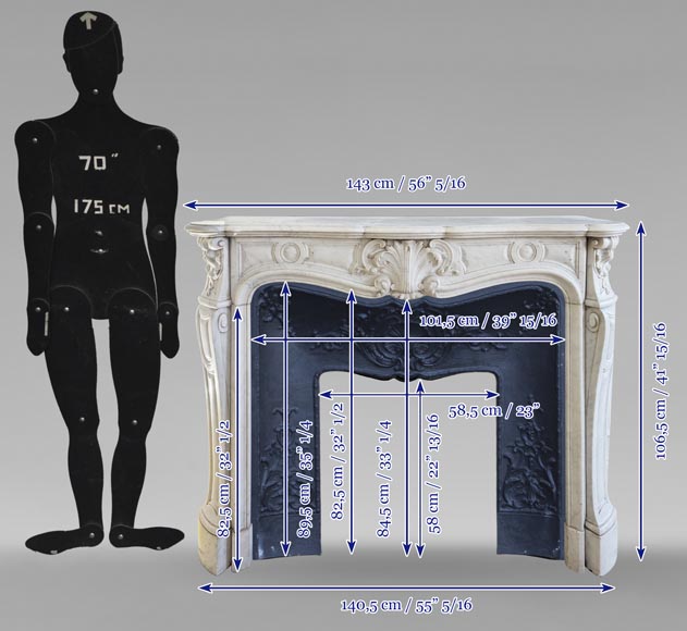 Cheminée de style Louis XV en marbre de Carrare décorée d'une palmette Cheminée de style Louis XV en marbre de Carrare décorée d'une palmette-11