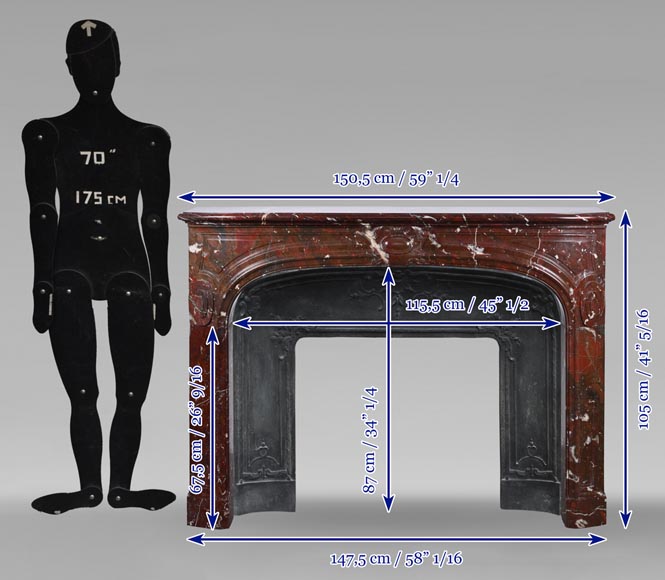 Cheminée de style Régence sculptée en marbre rouge griotte Cheminée de style Régence sculptée en marbre rouge griotte-10