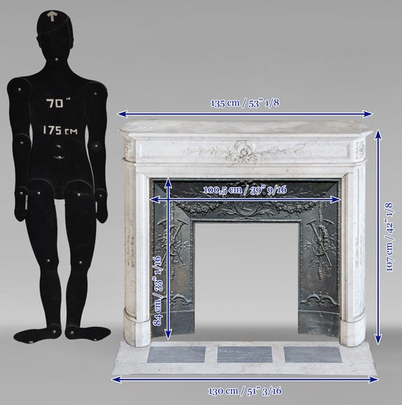 Cheminée arrondie de style Louis XVI en marbre de Carrare ornée d'une couronne de laurier Cheminée arrondie de style Louis XVI en marbre de Carrare ornée d'une couronne de laurier-15