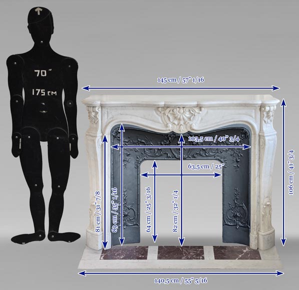 Cheminée de style Louis XV en marbre de Carrare ornée d'une coquille Cheminée de style Louis XV en marbre de Carrare ornée d'une coquille-11