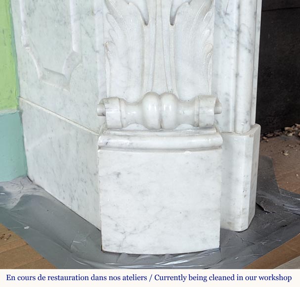 Cheminée de style Louis XV en marbre de Carrare décorée de coquilles feuillagées Cheminée de style Louis XV en marbre de Carrare décorée de coquilles feuillagées-7