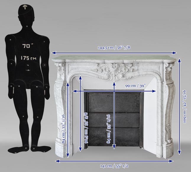 Cheminée de style Louis XV en marbre de Carrare décorée de coquilles feuillagées Cheminée de style Louis XV en marbre de Carrare décorée de coquilles feuillagées-12