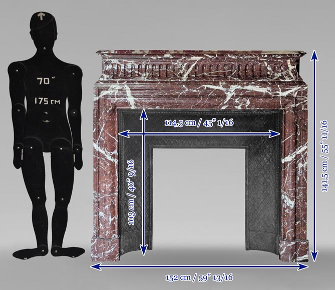Cheminée de style Louis XIV à acrotère en marbre Rouge du Nord Cheminée de style Louis XIV à acrotère en marbre Rouge du Nord-10