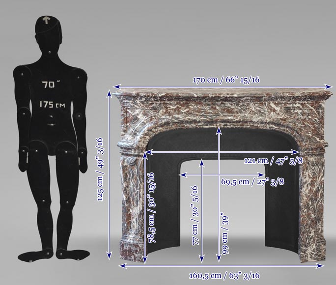 Imposante cheminée de style Régence, sculptée dans un beau marbre Rouge Royal très veinée Imposante cheminée de style Régence, sculptée dans un beau marbre Rouge Royal très veinée-11