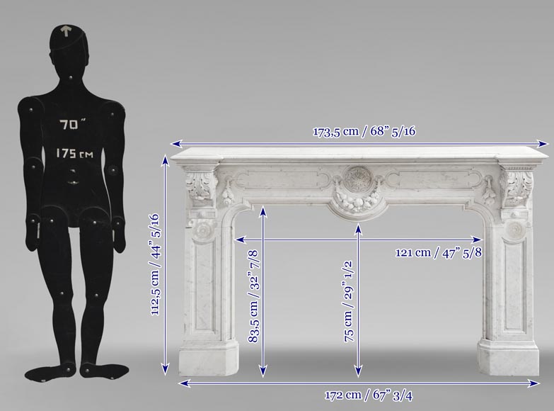 Cheminée de style Napoléon III en marbre de Carrare, décorée d'une frise de fruits Cheminée de style Napoléon III en marbre de Carrare, décorée d'une frise de fruits-12