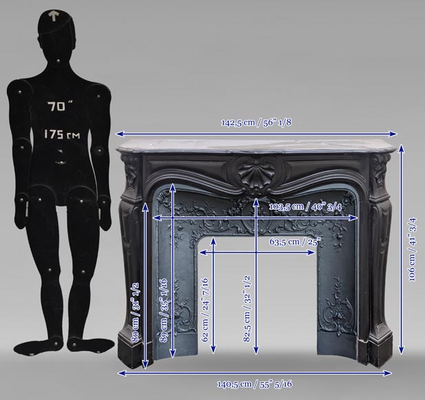 Cheminée de style Louis XV à coquille sculptée en marbre noir fin Cheminée de style Louis XV à coquille sculptée en marbre noir fin-10