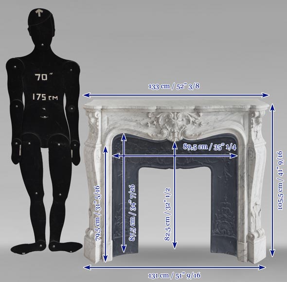 Cheminée de style Louis XV en marbre de Carrare veiné Cheminée de style Louis XV en marbre de Carrare veiné-12