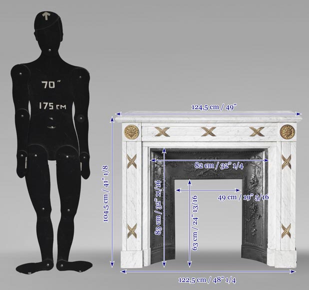 Cheminée de style Louis XVI en marbre de Carrare et bronze Cheminée de style Louis XVI en marbre de Carrare et bronze-10