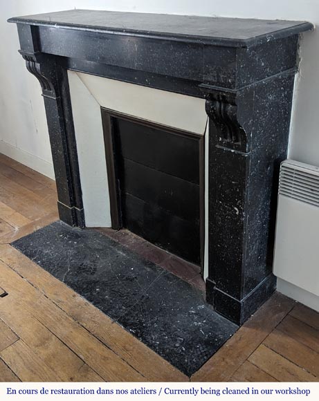 Cheminée de style Napoléon III en marbre noir moucheté à modillons Cheminée de style Napoléon III en marbre noir moucheté à modillons-6