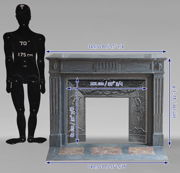 Cheminée de style Louis XVI à cannelures rudentées ornée de rosaces sculptée en marbre Turquin Cheminée de style Louis XVI à cannelures rudentées ornée de rosaces sculptée en marbre Turquin-11