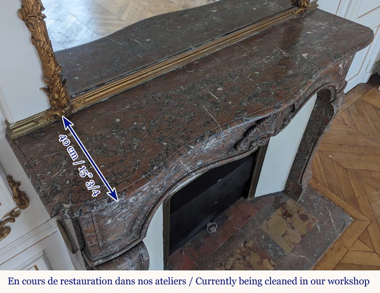 Cheminée de style Louis XV en marbre Rouge du Nord décorée d'une coquille Cheminée de style Louis XV en marbre Rouge du Nord décorée d'une coquille-11