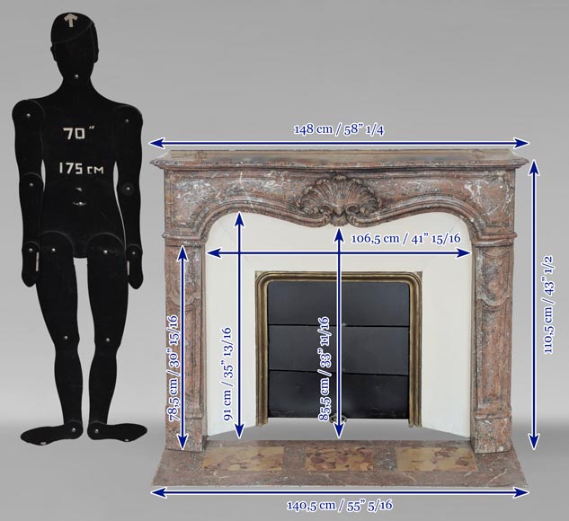 Cheminée de style Louis XV en marbre Rouge du Nord décorée d'une coquille Cheminée de style Louis XV en marbre Rouge du Nord décorée d'une coquille-12