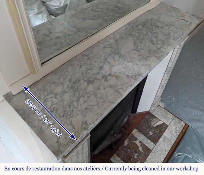 Cheminée de style Louis XVI en marbre de Carrare veiné aux cannelures Cheminée de style Louis XVI en marbre de Carrare veiné aux cannelures-9