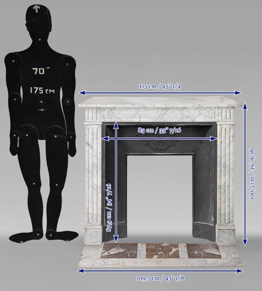 Cheminée de style Louis XVI en marbre de Carrare veiné aux cannelures Cheminée de style Louis XVI en marbre de Carrare veiné aux cannelures-10