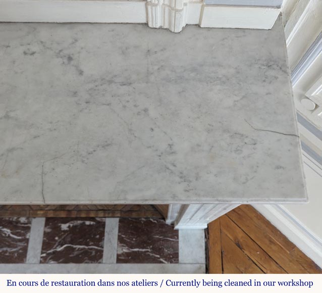 Cheminée de style Louis XVI en marbre de Carrare ornée d'un tournesol Cheminée de style Louis XVI en marbre de Carrare ornée d'un tournesol-10