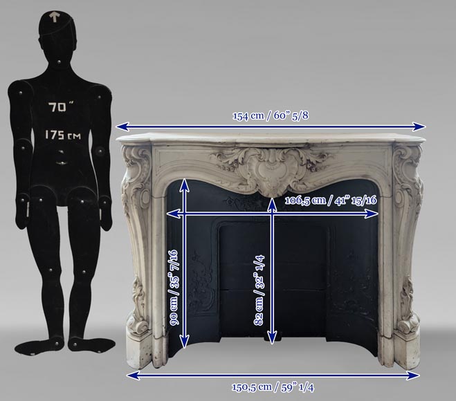 Cheminée de style Louis XV en marbre de Carrare richement sculptée d'un décor végétal Cheminée de style Louis XV en marbre de Carrare richement sculptée d'un décor végétal-17