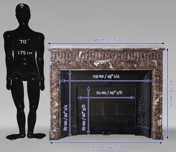 Cheminée de style Louis XIV à acrotères en marbre Rouge du Nord Cheminée de style Louis XIV à acrotères en marbre Rouge du Nord-10