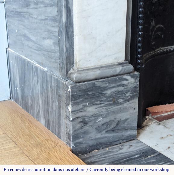 Cheminée de style Louis XVI bicolore sculptée en marbre de Carrare et Turquin Cheminée de style Louis XVI bicolore sculptée en marbre de Carrare et Turquin-4