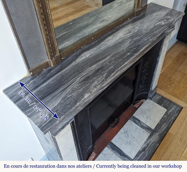 Cheminée de style Louis XVI bicolore sculptée en marbre de Carrare et Turquin Cheminée de style Louis XVI bicolore sculptée en marbre de Carrare et Turquin-9