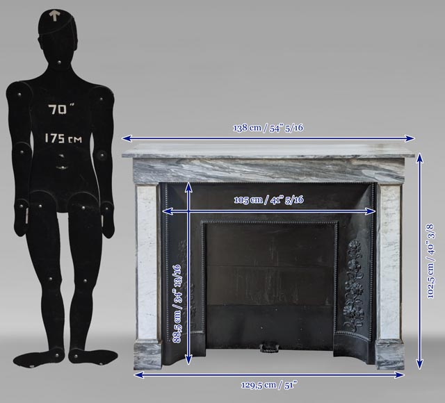 Cheminée de style Louis XVI bicolore sculptée en marbre de Carrare et Turquin Cheminée de style Louis XVI bicolore sculptée en marbre de Carrare et Turquin-10