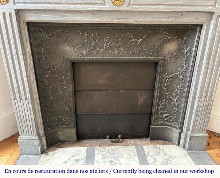 Cheminée de style Louis XVI en marbre Turquin ornée de fleurs de tournesol en bronze Cheminée de style Louis XVI en marbre Turquin ornée de fleurs de tournesol en bronze-6