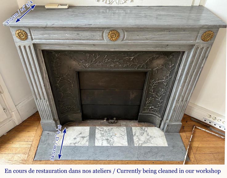 Cheminée de style Louis XVI en marbre Turquin ornée de fleurs de tournesol en bronze Cheminée de style Louis XVI en marbre Turquin ornée de fleurs de tournesol en bronze-7