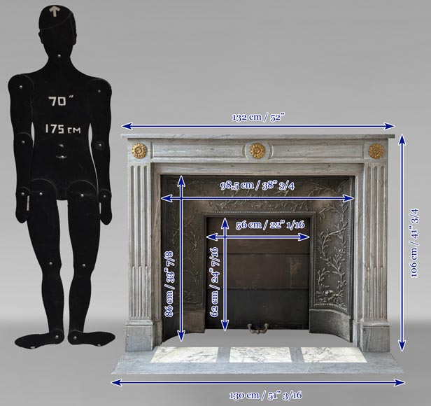 Cheminée de style Louis XVI en marbre Turquin ornée de fleurs de tournesol en bronze Cheminée de style Louis XVI en marbre Turquin ornée de fleurs de tournesol en bronze-8