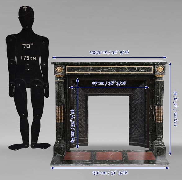 Cheminée de style Louis XVI en marbre Vert de Mer à colonnes détachées Cheminée de style Louis XVI en marbre Vert de Mer à colonnes détachées-12